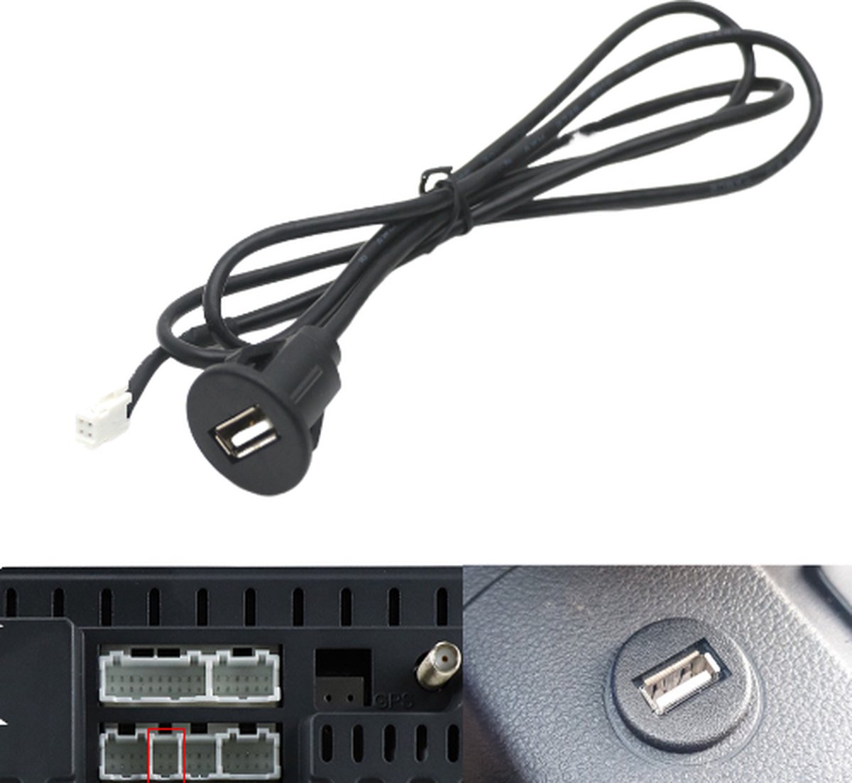 VCTparts Inbouw 4-pin naar USB Verlangkabel Convertor 100cm Midden Console Dop voor Autoradio naar Telefoon [Verlengsnoer Interface]