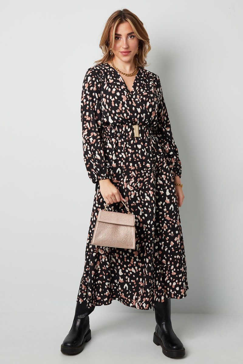 Maxi jurk panterprint zwart S M bol