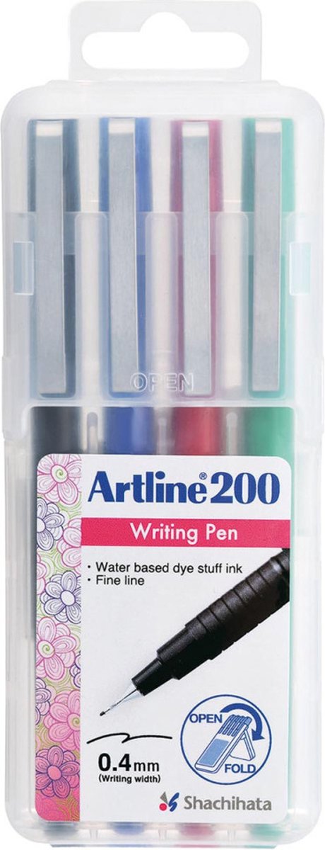 ARTLINE 200 Stift - 1 x set van 4 Fineliners - 0,4mm Lijndikte - Verschillende Kleuren