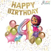 LoHa party® Masha en de beer Thema Folie ballonnen set-XXL folie ballon cijfer 4-ster folie ballon-roze-kleurijke-regenboog-Helium ballonnen-Slinger-Verjaardag versiering-feestpakket-Verjaardag decotatie-Regenboog ballonnen-40inch