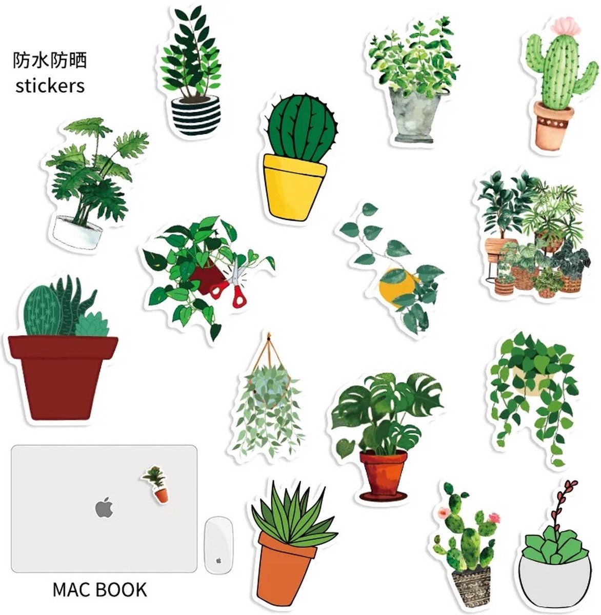 Planten Stickers 50 Stuks | Groene Stickers | Cactus | Monstera | Ficus | Kamerplanten | Grappige Stickers | Laptop Stickers | Stickers Kinderen en Volwassenen | Stickervellen | Plakstickers | Koffer Stickers | Stickers Bullet Journal en Planner — afbeelding 3