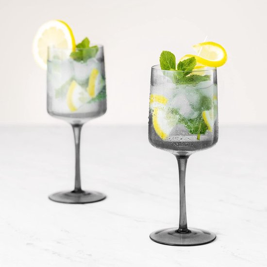 Navaris set van vier wijnglazen - Wijnglazen met hoge voet - Elegante wijnglazenset - Voor het serveren van wijn cocktails of desserts - Amber