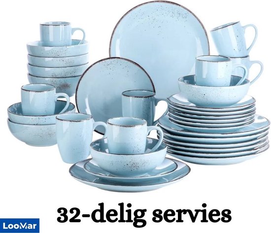 LooMar Service de table - 32 pièces - 8 personnes - Porcelaine