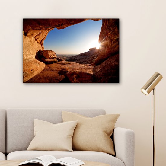 Tableau sur toile - Toile sur toile - Grotte - Désert - Nature - Soleil - Décoration murale - 90x60 cm - Toile - Salon
