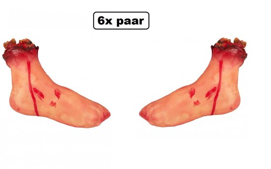 6x Paar Afgehakte voeten - latex handen - Halloween horror thema feest party griezel lichaamsdeel
