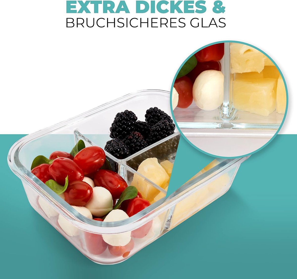 RDY® Premium Meal Prep Glas-Boxen Set - 5 Stück - 1500 ml - Glas Deckel