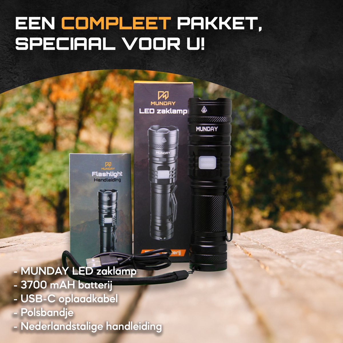 MUNDAY® Militaire LED Zaklamp - Powerbank functie - USB-C oplaadbaar - LED - 2000 Lumen - Kamperen — cadeau in Sport & Outdoor - foto 7