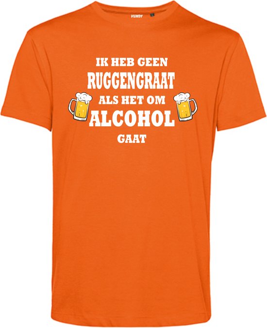 T-shirt Ik heb geen Ruggengraat als het om Alcohol gaat | Oktoberfest dames heren | Carnavalskleding heren dames | Foute party | Oranje | maat XS