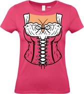 Dames T-shirt Dirndl Boezem | Oktoberfest dames heren | Carnavalskleding heren dames | Foute party | Fuchsia dames | maat L