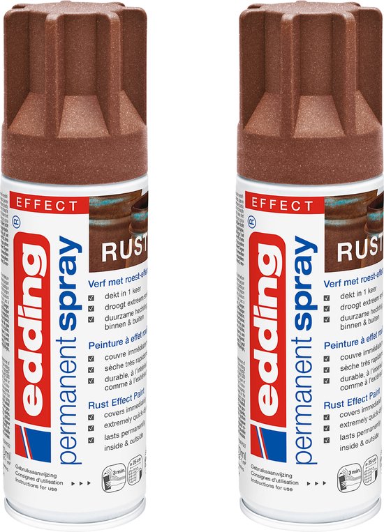 Foto: Edding 5200 permanent spray roest effect mat 2 stuks 200 ml per stuk direct dekkend 1 4 t m 2 m2 oppervlak carnaval spullen versieren lakken en versieren van bijna alle oppervlaktes en ondergronden lakspray acrylspray verfspray