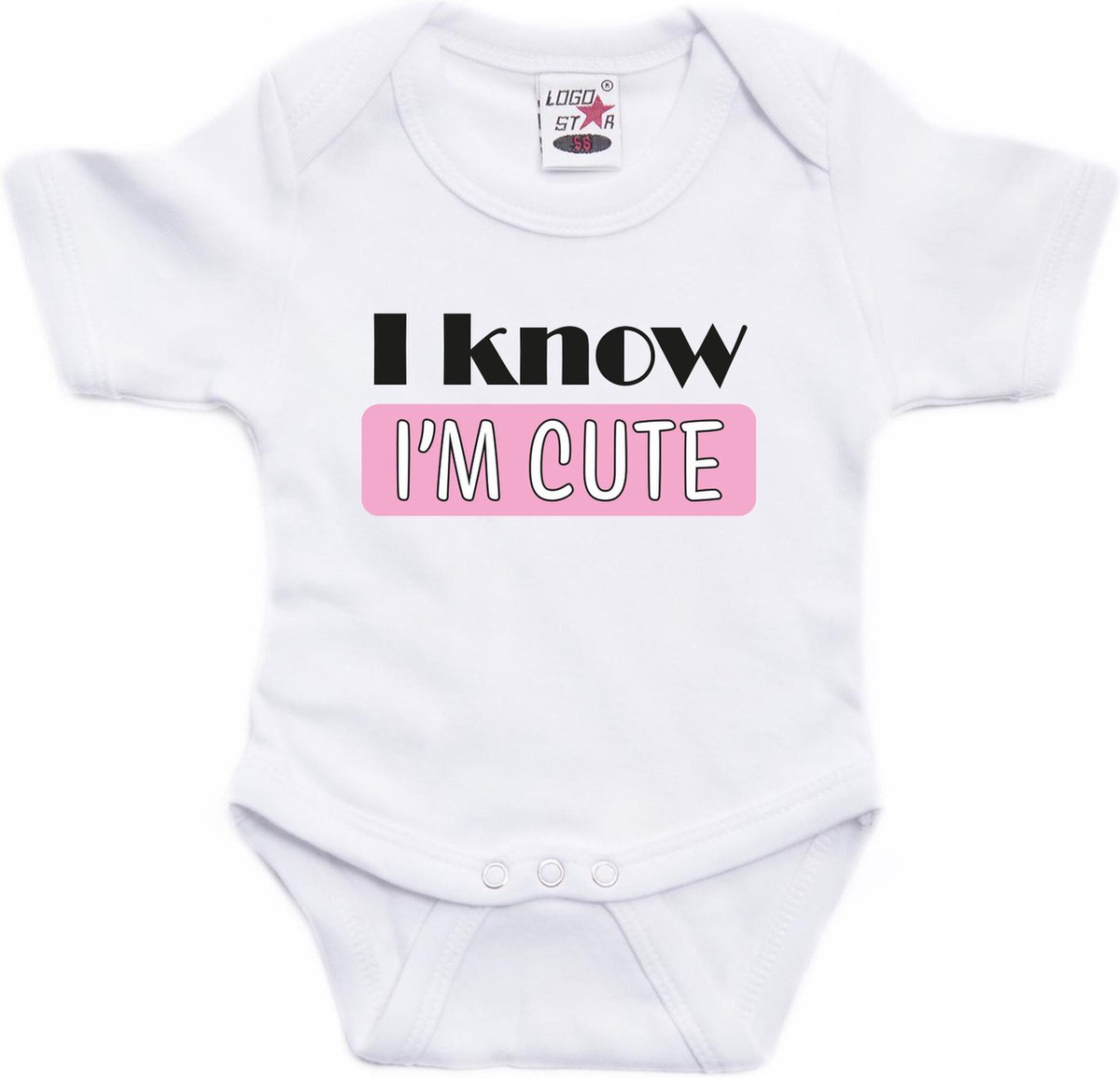 Bellatio Decorations baby rompertje - meisje babyshower/kraamcadeau - wit/roze - Cute 92