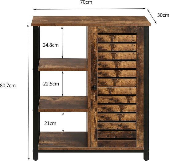 Nuvolix dressoir - dressoirkasten - opbergkast - opbergkasten met deuren - Industrieel - bruin - hout - 70*30*81CM - Nuvolix