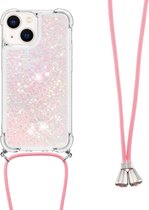 Coverup Liquid Glitter Back Cover met Koord - Geschikt voor iPhone 15 Hoesje - Pink