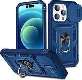 Coverup Ring Kickstand Back Cover met Camera Shield - Geschikt voor iPhone 15 Pro Max Hoesje - Blauw