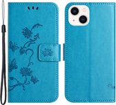 Coverup Bloemen & Vlinders Book Case - Geschikt voor iPhone 15 Plus Hoesje - Blauw