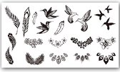 Temporary Tattoo Vogels/Veren (11x6cm) [Neptattoo - Tijdelijke tatoeage - Nep Fake Tattoos - Water overdraagbare festival sticker henna outfit tattoo - Glitter tattoo - Volwassenen Kinderen Jongen Meisje]