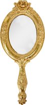 HAES DECO - Miroir à main avec Fleurs - Couleur Or - Taille 10x1x25 cm - Matière Polyrésine - Miroir de Maquillage , Miroir ovale