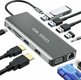 Cor.Speed 12-in-1 USB C docking station laptop – Dual HDMI - USB C dock – PREMIUM USB C hub – Space Grey