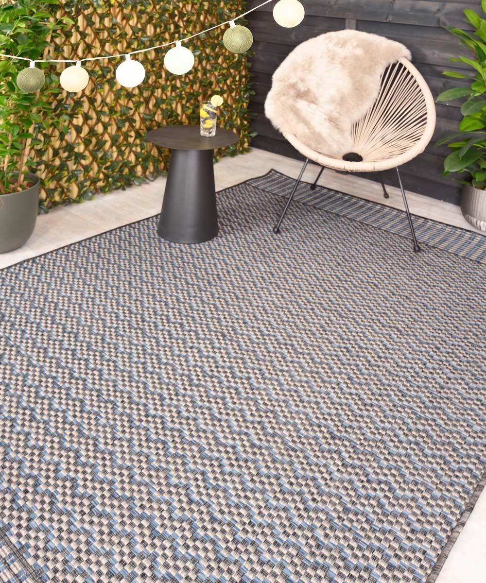 Buitenkleed zigzag - Coastal Waves blauw/grijs 80x150 cm