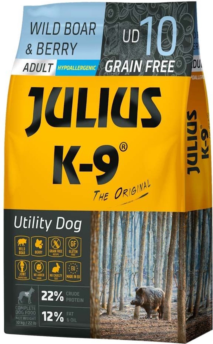 Julius K9 Julius K9 - Graanvrij en hypoallergeen hondenvoer op everzwijn/lam/rund & aardappel basis - Voor volwassen honden van kleine rassen - 10kg