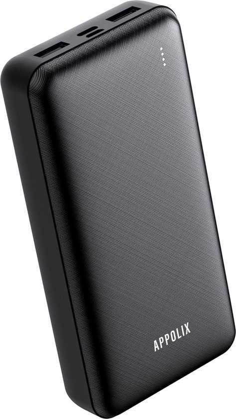 Appolix Powerbank - 20.000 mAh - Ultra Snellader 22.5W - 4 Oplaadpoorten - USB, USB C & Micro USB - Wireless Carger - Quick Charge - Universele Powerbank Geschikt voor o.a. iPhone / Samsung - Zwart