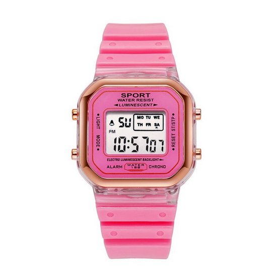 Color Digital Horloge - Roze | Ø 36,5 mm | Siliconen | Fashion Favorite