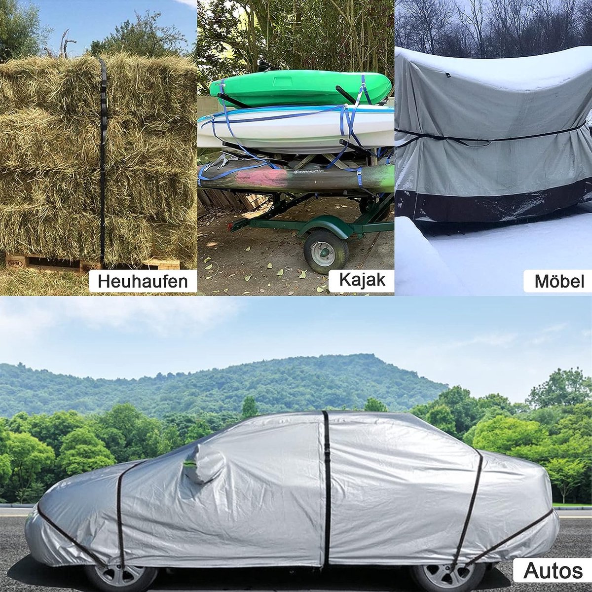 Lot De 5 Sangles D'arrimage à Cliquet Haute Qualité 6m X 25mm Avec Sac