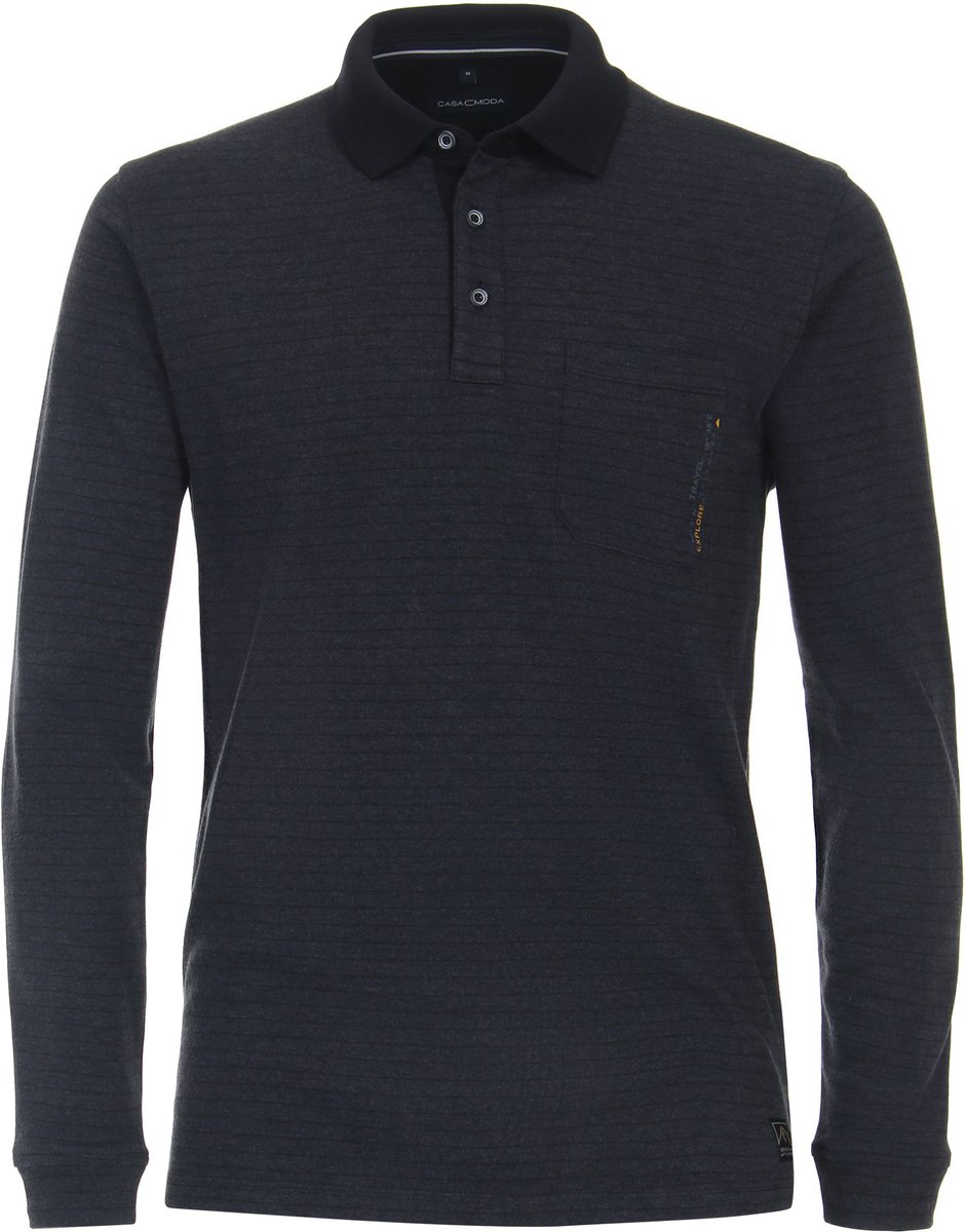 Casa Moda Longsleeve Polo Streep Navy - Maat M - Heren