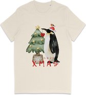 Grappig t Shirt Heren Dames - Kerst Pinguin - Wit Vintage - Maat L