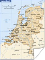 Bruine kaart van Nederland 30x40 cm - klein - Foto print op Poster (wanddecoratie woonkamer / slaapkamer)