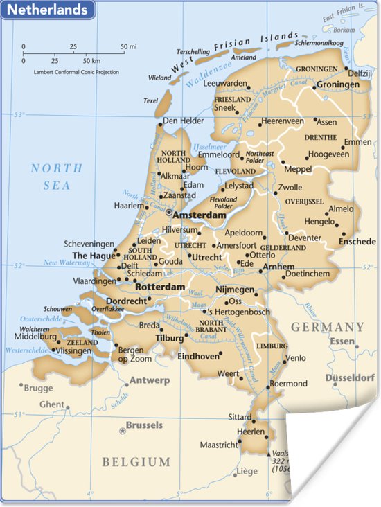 Poster - Bruine kaart van Nederland