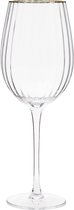 Riviera Maison Wijnglas, glas met ribbel, Gouden rand - Les Saisies Wine Glass 555 ml - Transparant