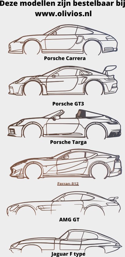 Panneau mural design Olivios Silhouette Porsche GT3 en MDF noir de 4 mm d'épaisseur. Conception et fabrication hollandaises.