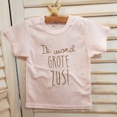 Shirt Ik word grote zus | korte mouw T-Shirt | roze met goud | maat 86 big sis sister zwangerschap aankondiging bekendmaking big sis sister