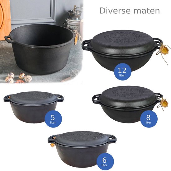 MAYSTERNYA Gietijzeren Dutch Oven - 6 Liter - Outdoor Cooking - Slow Cooking - Barbecue Braadpan - Stoven - Bakken - Levenslange Garantie - Gietijzer - Zomer BBQ - Cadeau - Pannenset - Buiten Koken - PFAS vrij - Zwart - Maysternya