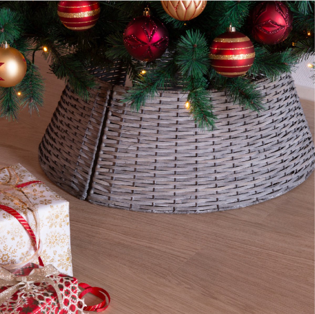 Decoris Kerstboommand - grijs - wilg hout - D70 x H28 cm - voor kerstboom tot 240 cm - Kerstboomrok - mand – foto 3