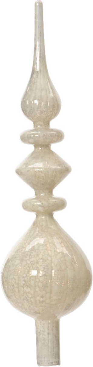 Moderne kerstboom piek in crème wit glas, 35 cm hoog. Elegante kerstboomversiering van Decoris.