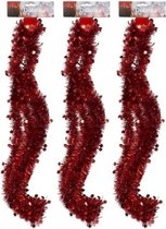 3x Rode tinsel kerstslingers met sterren 270 cm