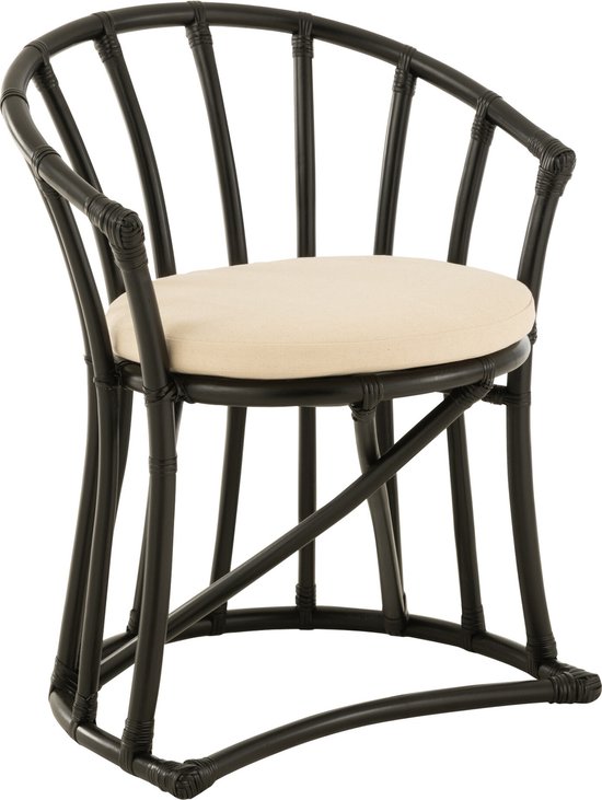 J-Line chaise + coussin - rotin/textile - noir/blanc