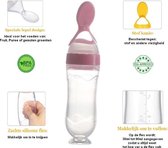 baby knijpfles - baby knijpfles met lepel - 90ml - roze - feeding spoon - flesje met lepel - knijpfles - silicone - baby fles met zuignap