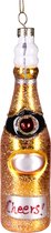 BRUBAKER Proost! Champagnefles Goud - Handgeschilderde Kerstbal van Glas - Handgeblazen Kerstboomversieringen Figuren Grappige Decoratieve Hangers Boombal - 15 cm