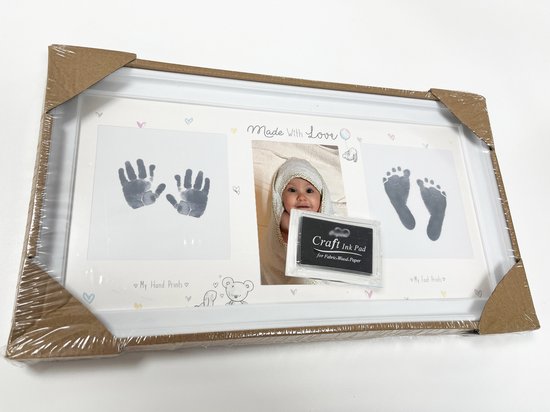 DW4Trading Fotolijst Voet en Hand Inktafdruk Set Baby Wit - incl. Stempelkussen - 38x20cm
