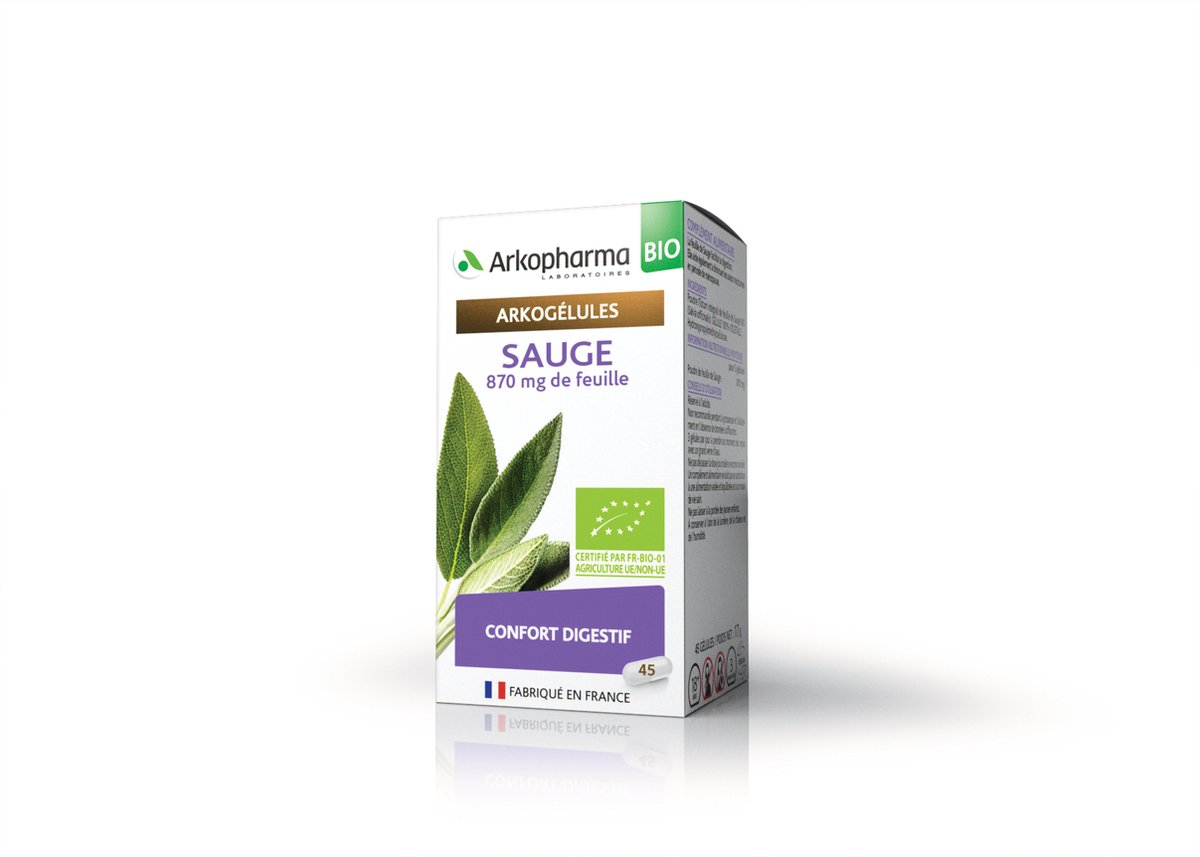 Goedkoopste Arkopharma - Salie Bio Bevordert de Spijsvertering en Vermindert Zweten Tijdens de Menopauze – 45 Capsules 3 per Dag