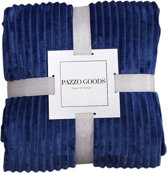 Pazzo Goods - Plaid Ribbel - Blauw - 150 x 200 cm - Fleece - Deken voor op de bank