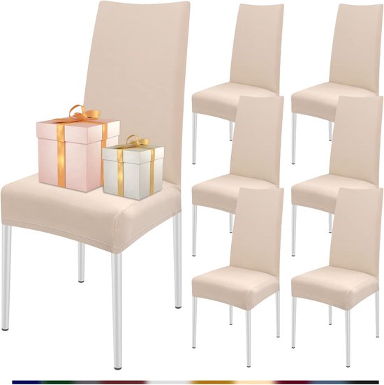 Stoelhoezen, set van 6 stretch stoelhoezen voor eetkamerstoelen, elastisch, moderne universele stoelhoezen voor restaurant, hotel, banket, feest, decoratie (beige, set van 6)