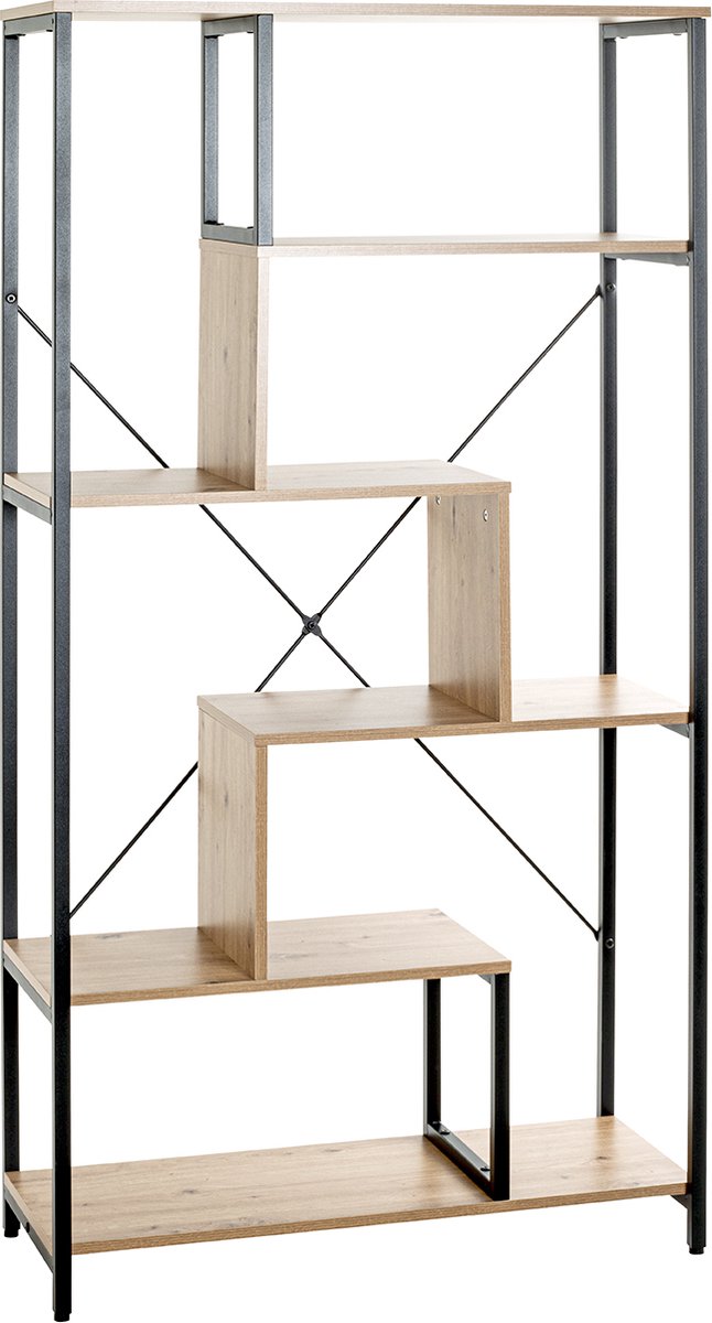 Wandkast – Staal industrieel – Boekenrek met 5 planken – 163 cm hoog, 84 cm breed, 35 cm diep
