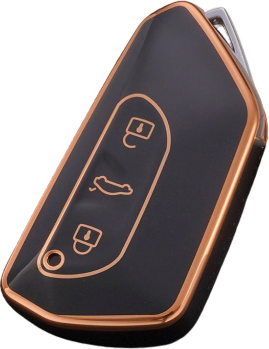 Étui de clé en TPU souple - Zwart Goud métallisé - Étui de clé adapté pour Volkswagen Golf 8 / ID3 / ID4 / ID5 / ID6 / Seat Leon 2020 / Skoda Octavia 2021 - Étui de clé - Rebords Goud - Accessoires de vêtements pour bébé de voiture