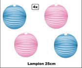 4x Lampion Licht blauw en roze 25cm - festival thema feest verjaardag party papier BBQ strand licht fun