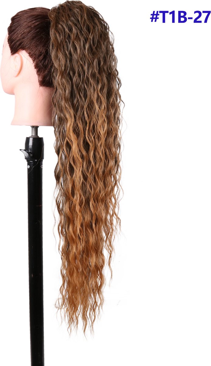 Miss Ponytails - Brazilian Krullen ponytail extentions - 28 inch - Zwart/ Blond T1B/27 - Hair extentions - Haarverlenging - Paardenstaarten