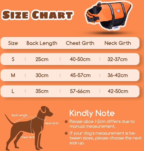 Nobleza Hondenzwemvest - Maat L - Ruglengte 35cm - Honden zwemvest - Honden reddingsvest - Zwemvest - Reddingsvest voor honden - Oranje
